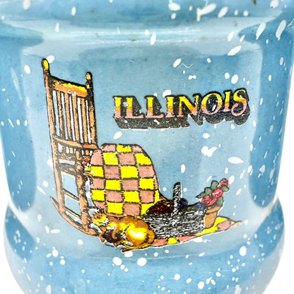 Vtg Illinois Blue Speckled Milk Can 3pc Set Salt Pepper Shakers Toothpick Holder