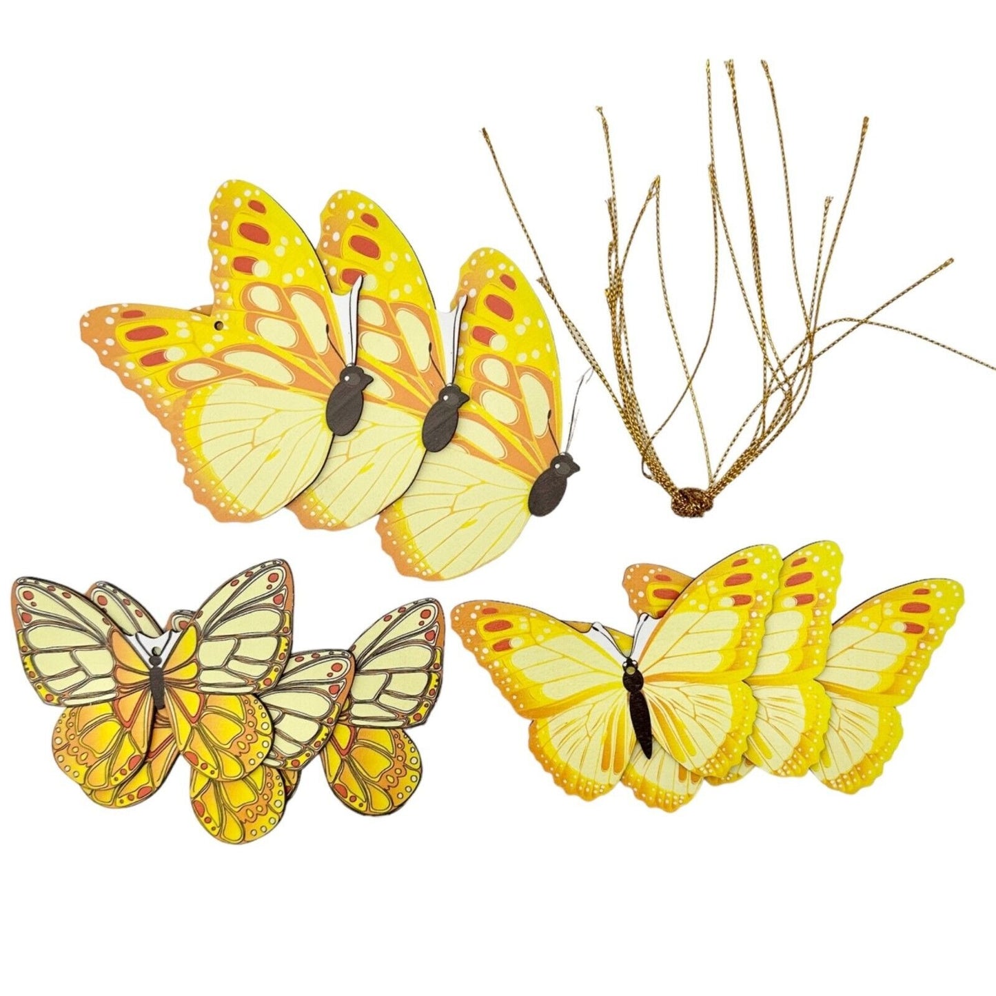9 Piece Summer Hanging Decor Ornaments 4.5 in Yellow Butterflies NEW