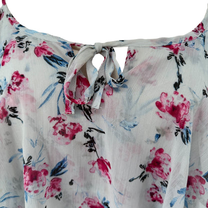 Torrid Top Womens 3X Sleeveless Layered Blouse Floral Print Pink Blue on White