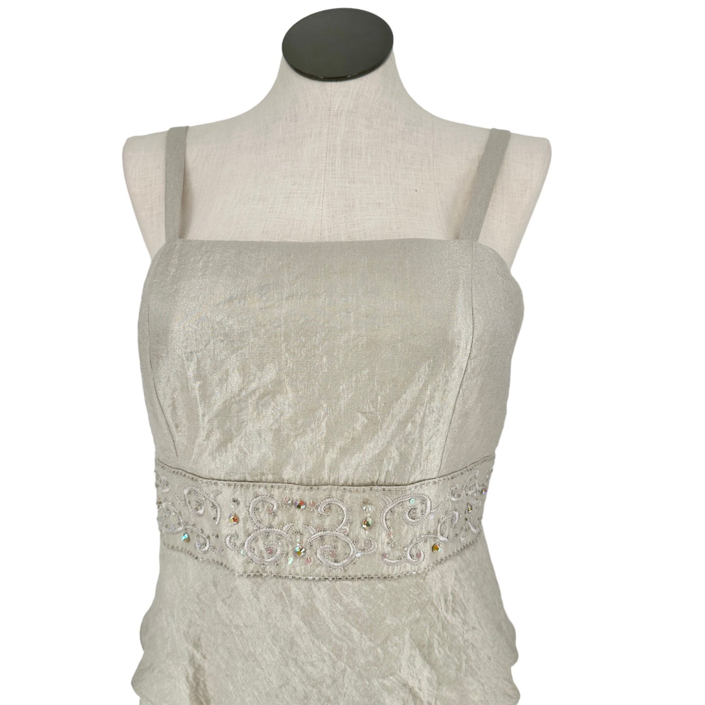 R&M Collection 2pc Dress Jacket Set Womens 16 Champagne Gold Tiered Skirt