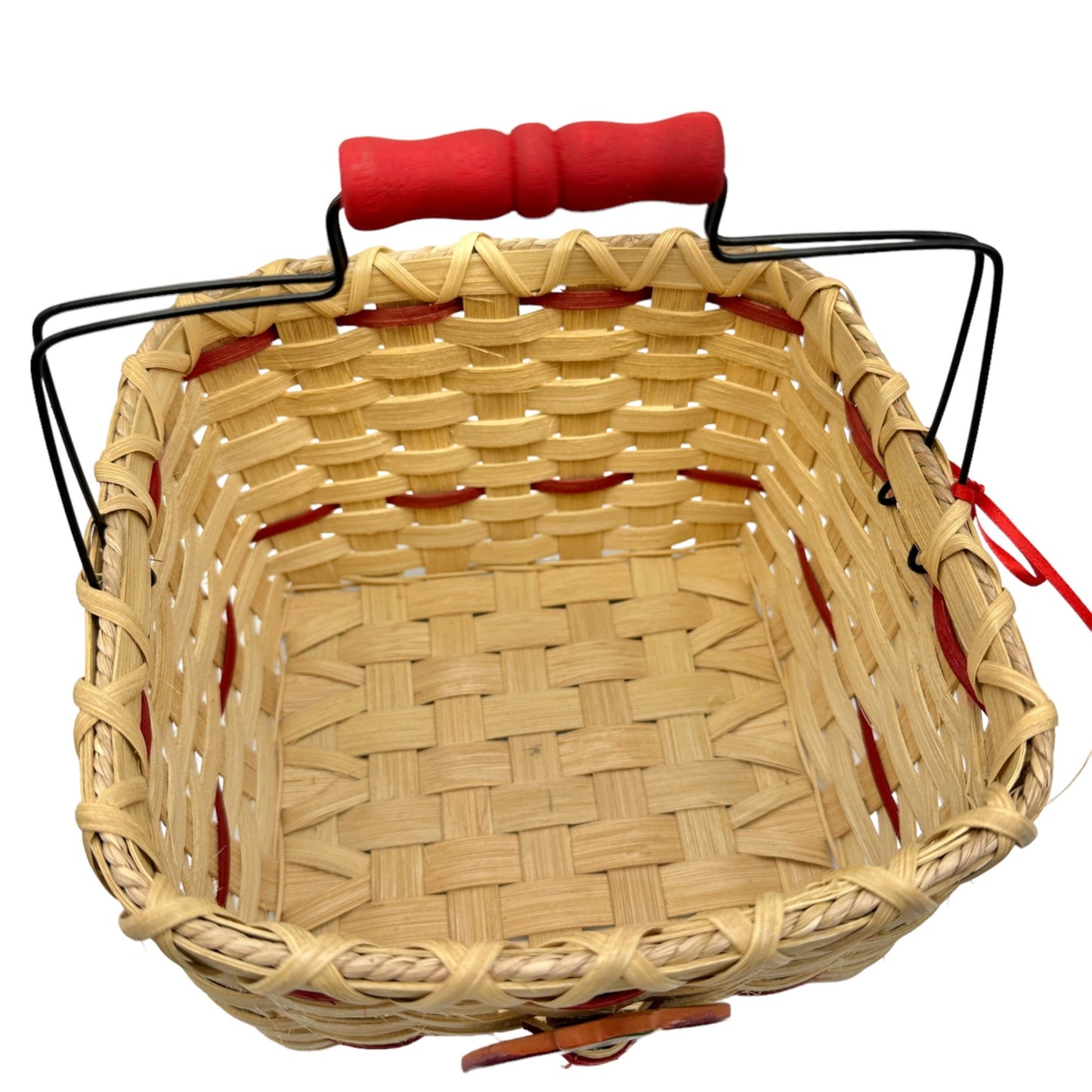 Handmade Basket Apple Delight Black Wire and Red Wood Handle Apple Adornment