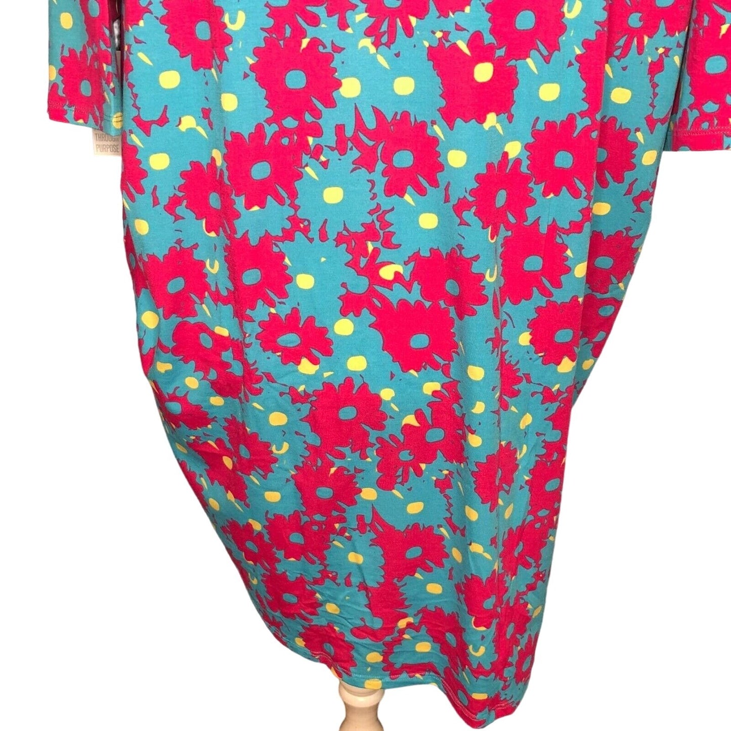 LuLaRoe RETIRED Irma Women's Large Teal & Pink Flowers mid-length sleeves NWT