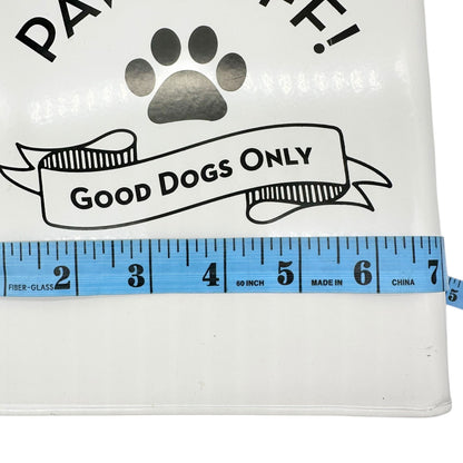 Paws Off Dog Treat Canister White with Blue Lid 9x7x6 Metal Storage for Pet Food
