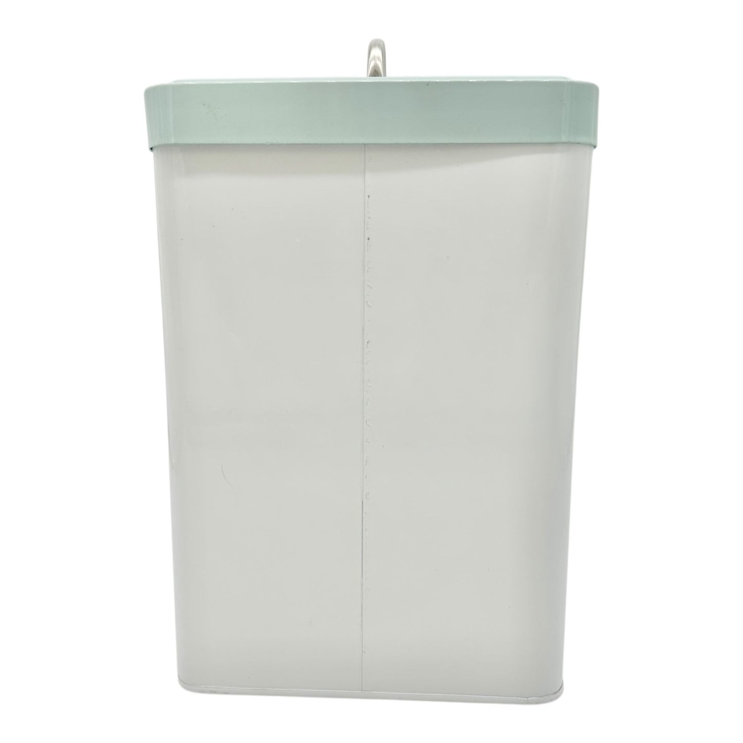 Paws Off Dog Treat Canister White with Blue Lid 9x7x6 Metal Storage for Pet Food