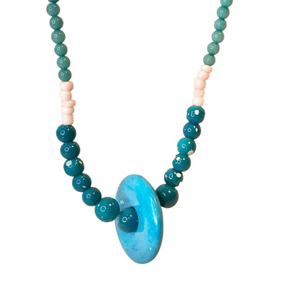 Handcrafted Beaded Necklace Blue Hues and White Beads Pendant Jewelry NEW