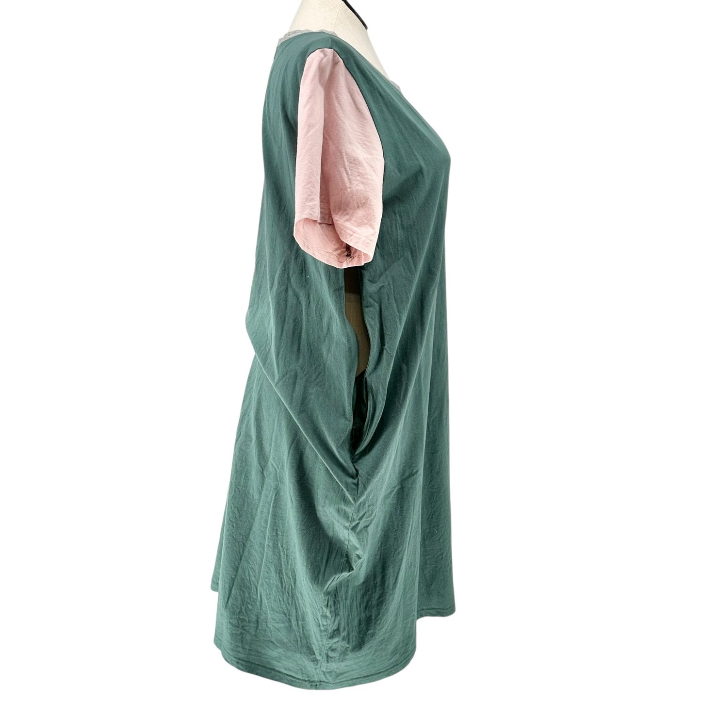 Roolee Nursing Dress Womens Size 3XL Green Pink SS Cotton Side Zippers Access
