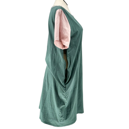 Roolee Nursing Dress Womens Size 3XL Green Pink SS Cotton Side Zippers Access