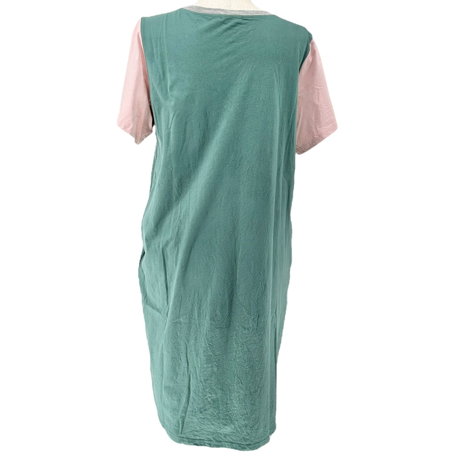 Roolee Nursing Dress Womens Size 3XL Green Pink SS Cotton Side Zippers Access