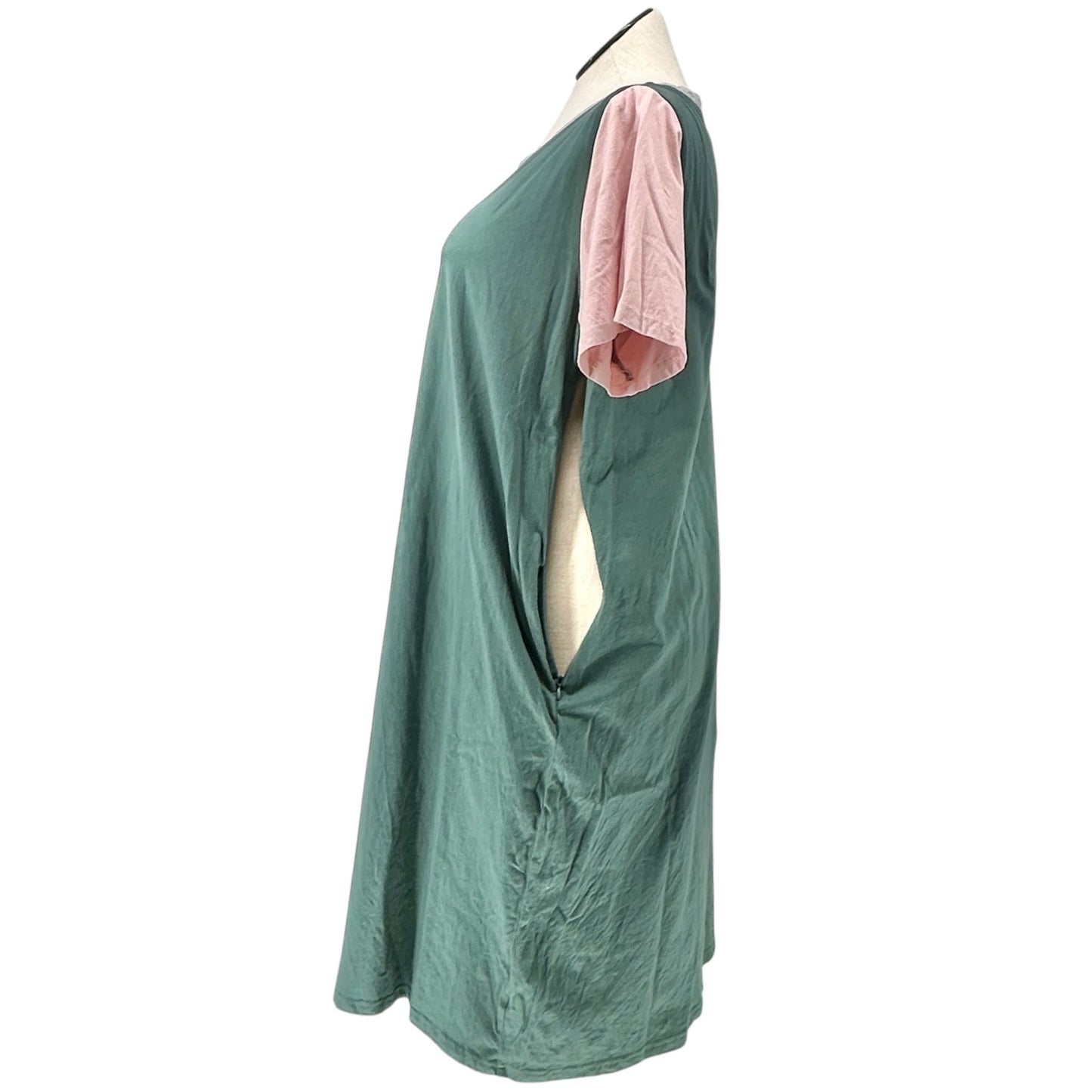Roolee Nursing Dress Womens Size 3XL Green Pink SS Cotton Side Zippers Access