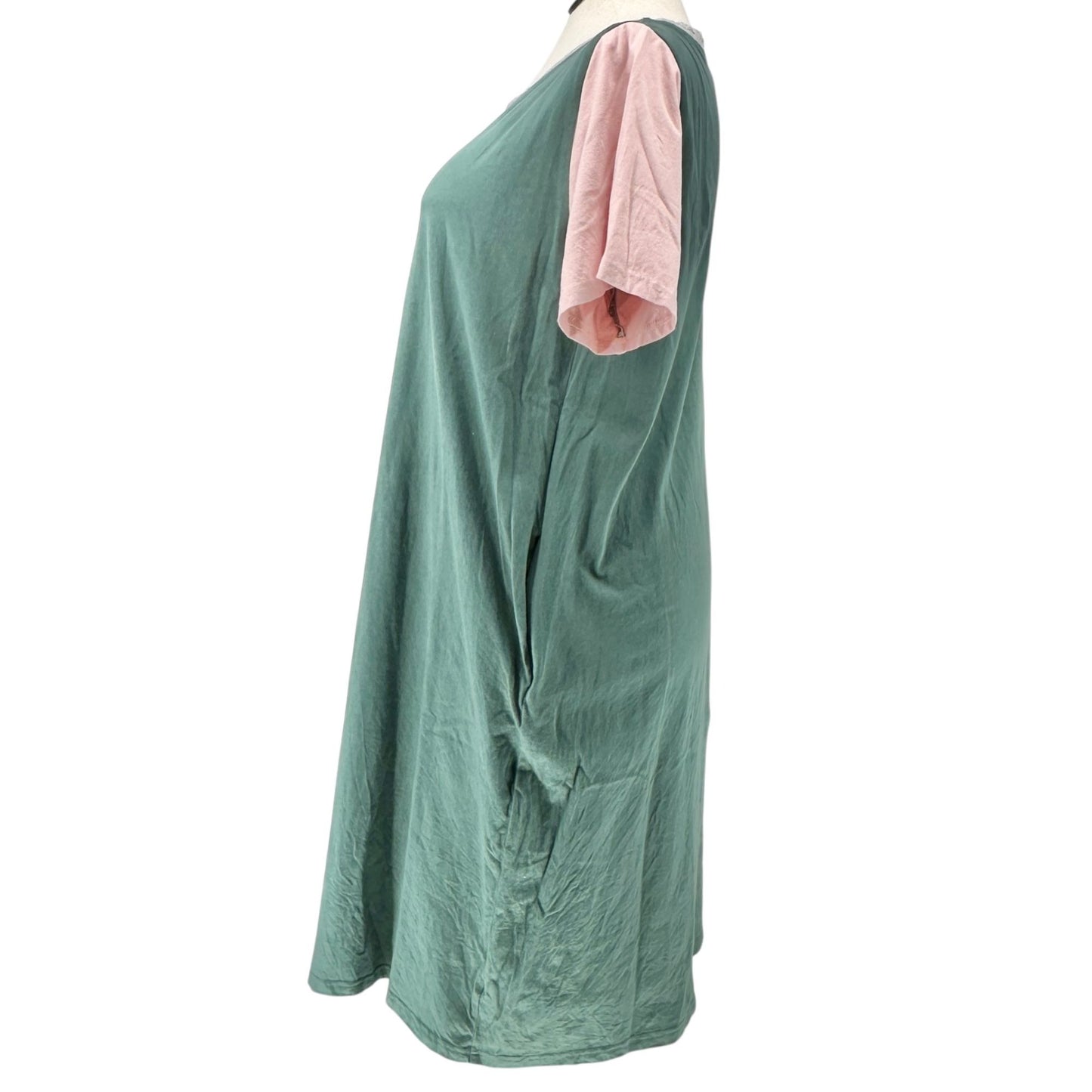 Roolee Nursing Dress Womens Size 3XL Green Pink SS Cotton Side Zippers Access