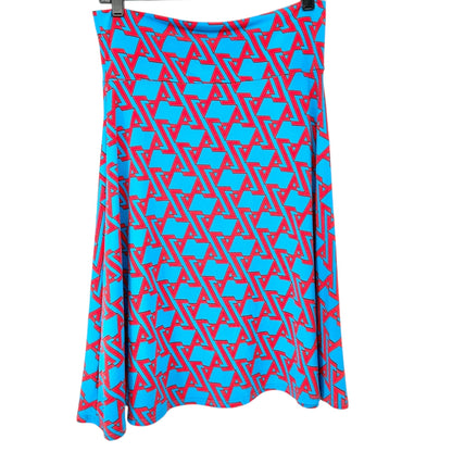 LuLaRoe Azure Skirt Womens M Blue and Red Geometric Print Fun Sassy Comfortable