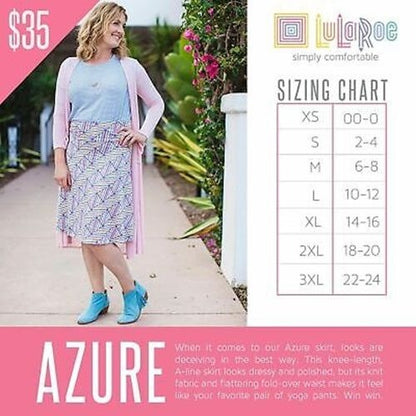 LuLaRoe Azure Skirt Womens M Blue and Red Geometric Print Fun Sassy Comfortable