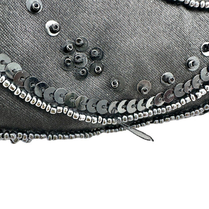Elegant Evening Clutch Black Sequined and Beaded Silvertone Hardware EUC