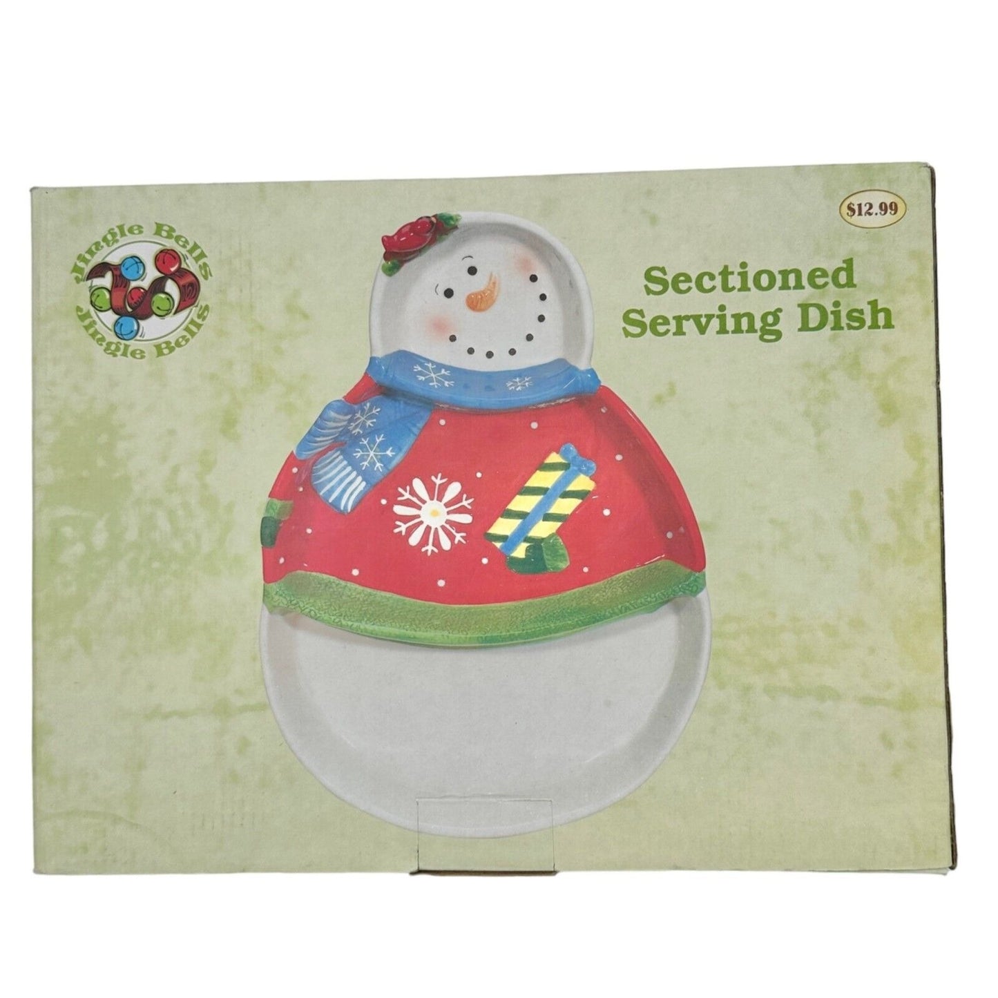 Jingle Bells Sectioned Serving Dish 13 inch Snowman NIB