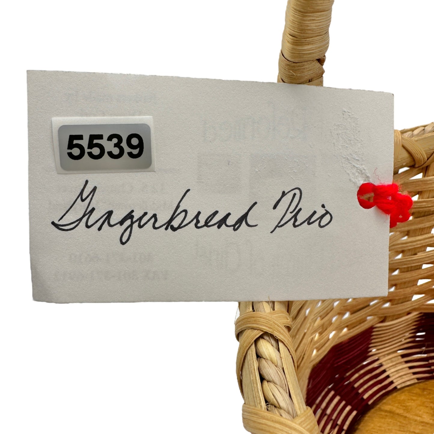 Handmade Basket Gingerbread Trio Round with Wrapped Handle Burgundy Accent