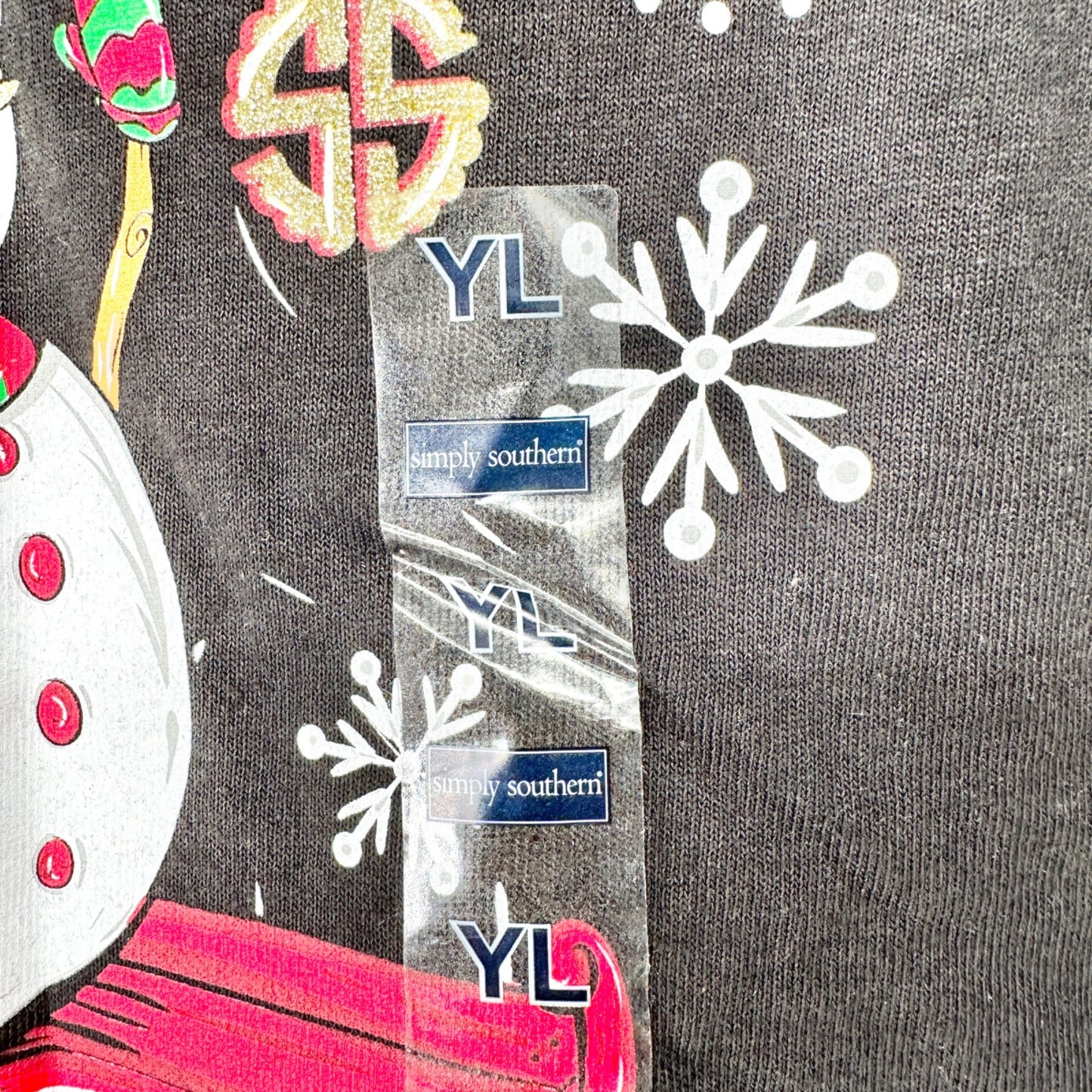 Simply Southern TShirt Youth Large Black Christmas Snowman LS Crew Neck NWT