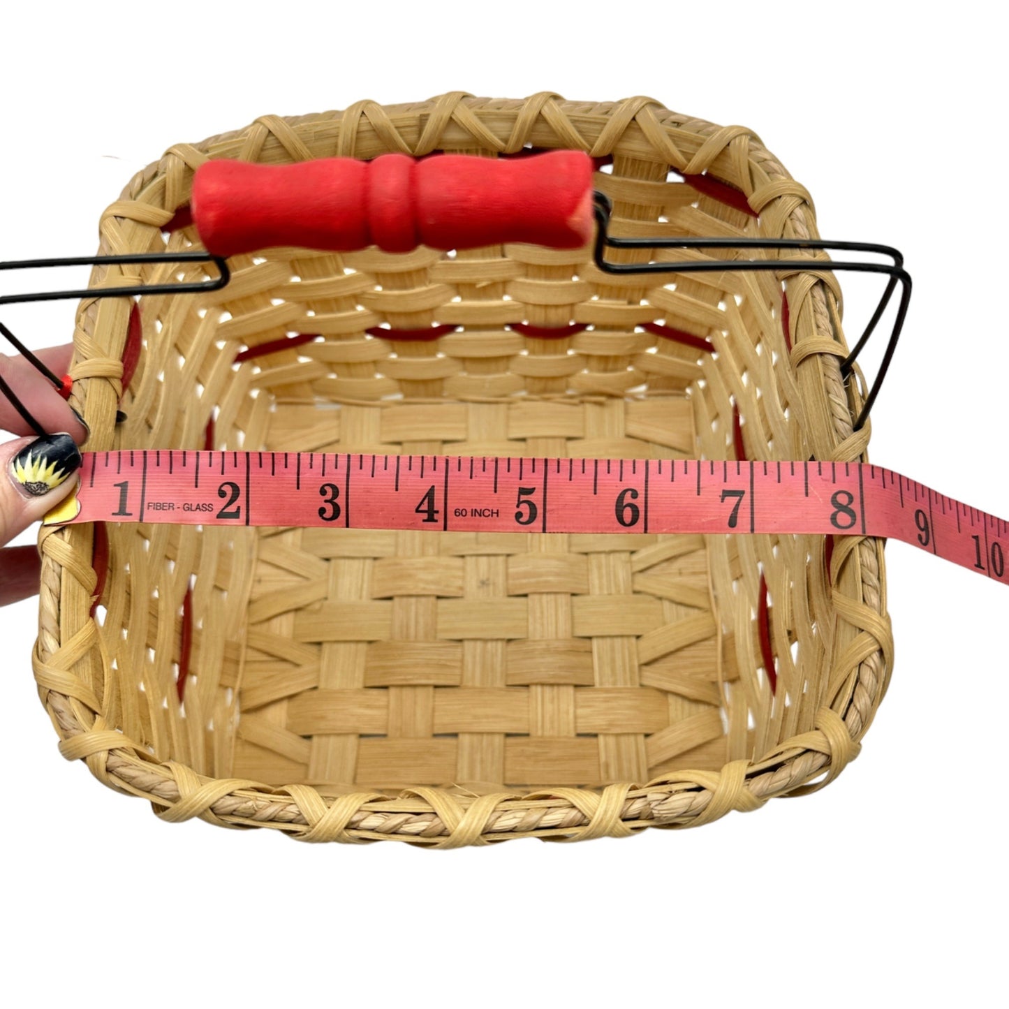 Handmade Basket Apple Delight Black Wire and Red Wood Handle Apple Adornment
