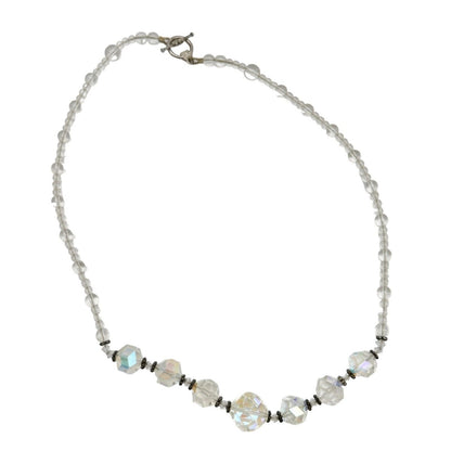 Handmade Necklace Clear Beads and Silvertone Accent Pieces 20" Long