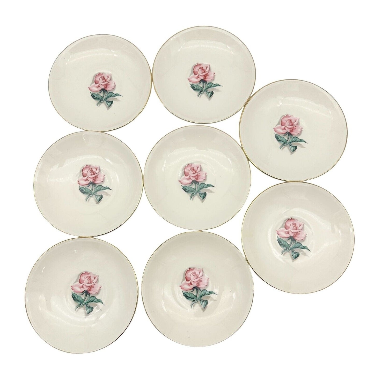 Homer Laughlin Set of 8 Saucers Nautilus Rhythm Rose 2 Eggshell 1950s China 6"