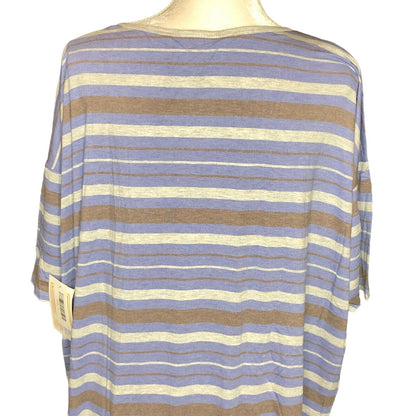 LuLaRoe RETIRED Irma Women's Large Gray & Blue Stripes mid-length sleeves NWT