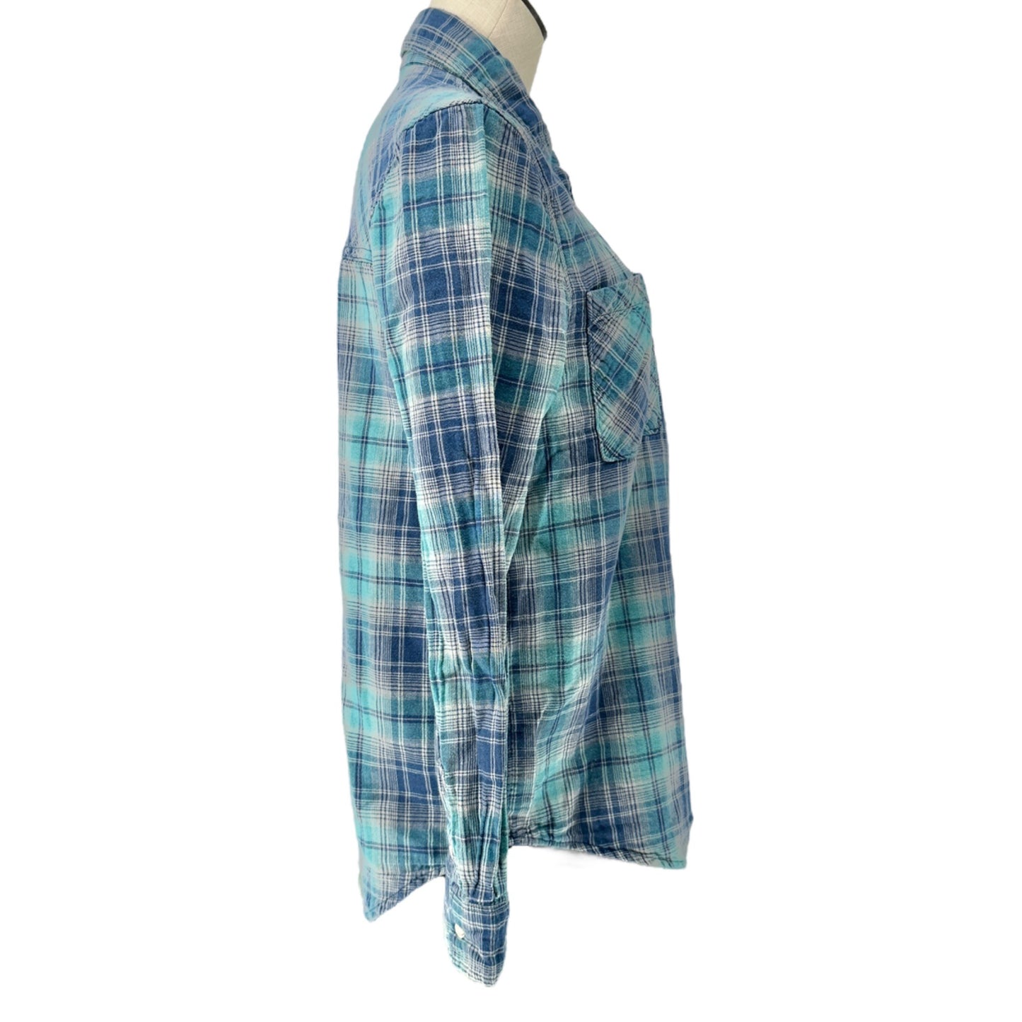 Aeropostale Shirt Womens Medium Blue Plaid Button Front Chest Pockets LS