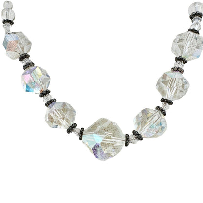 Handmade Necklace Clear Beads and Silvertone Accent Pieces 20" Long