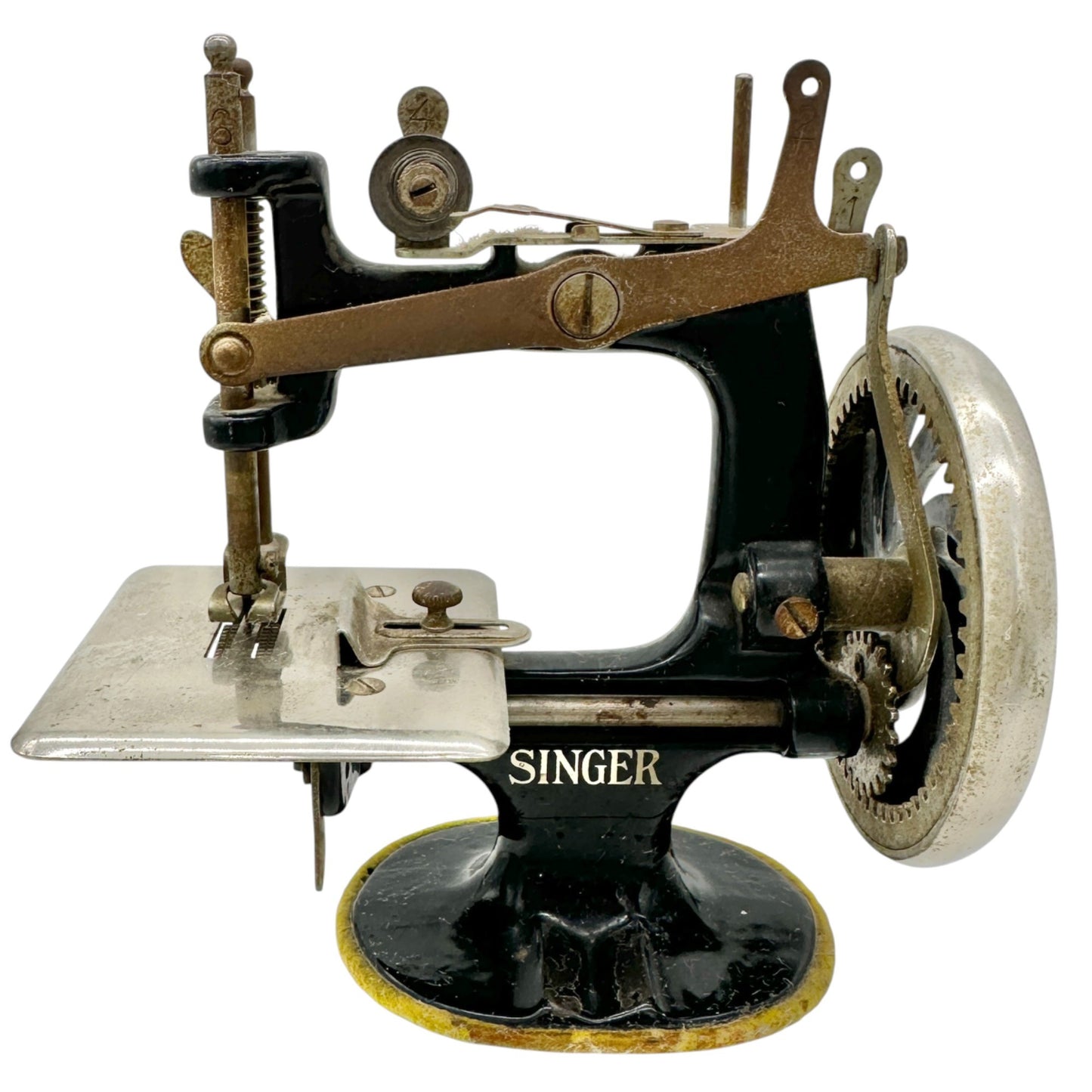 Antique Toy Singer Miniature Hand Crank Sewing Machine Circa 1920s Black 7”H 6”W