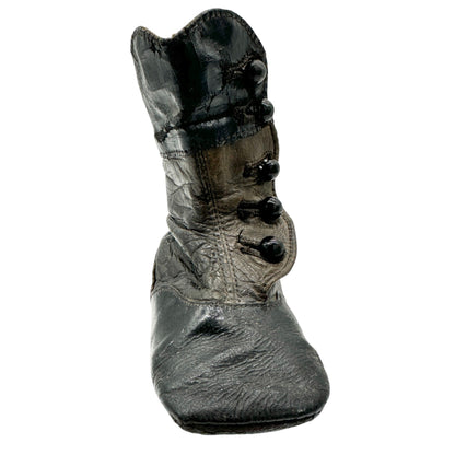 Vintage Childs Leather Button Boot Black Brown 4 Inch Antique Victorian Era Shoe