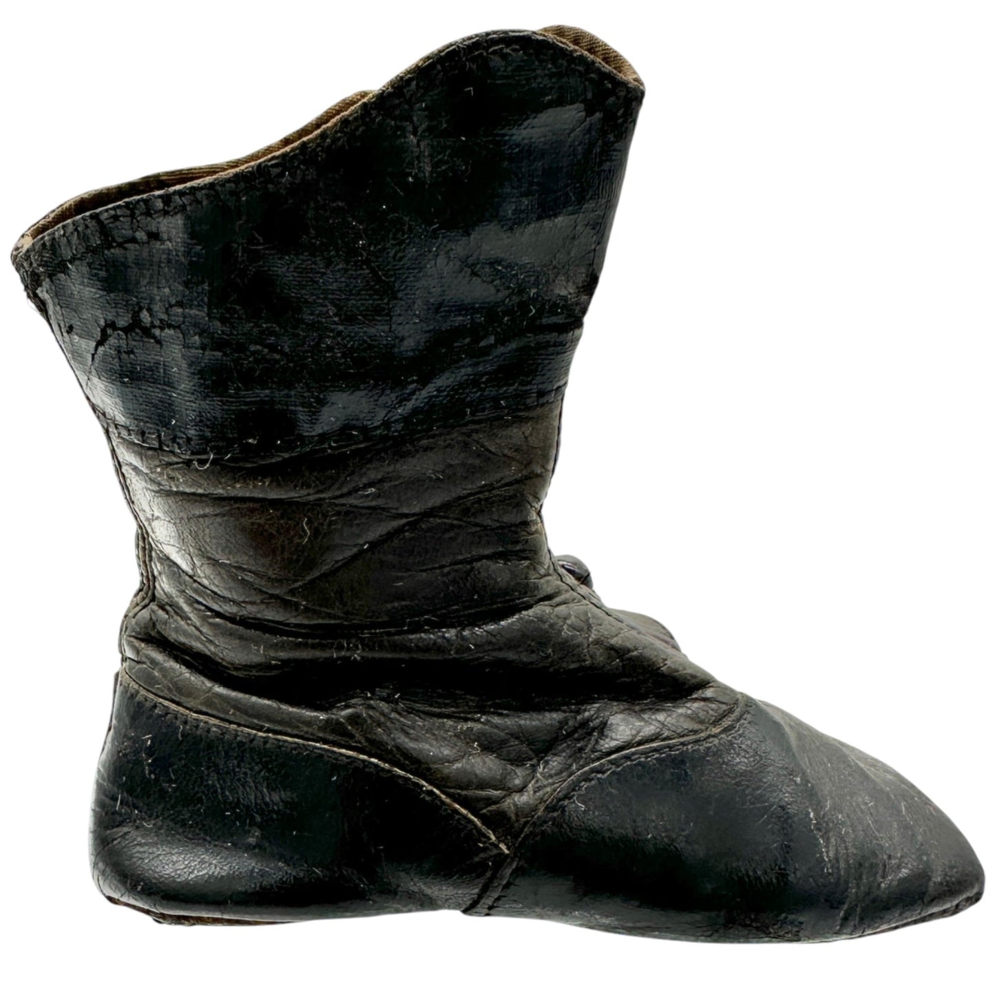 Vintage Childs Leather Button Boot Black Brown 4 Inch Antique Victorian Era Shoe