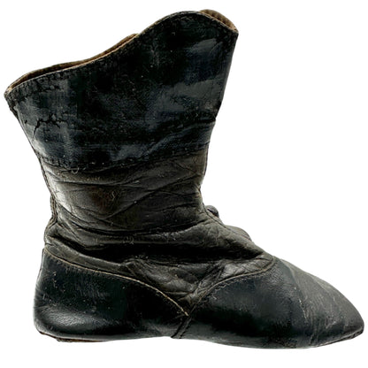 Vintage Childs Leather Button Boot Black Brown 4 Inch Antique Victorian Era Shoe