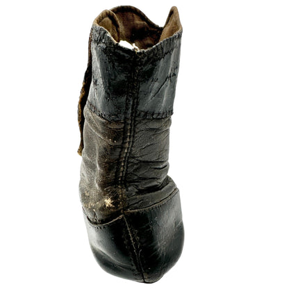 Vintage Childs Leather Button Boot Black Brown 4 Inch Antique Victorian Era Shoe