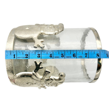 Large Snowman Pillar Candle Holder Pewter and Glass 8 x 6 in Holds 3x3 Candle