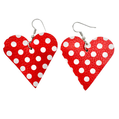 Two Pairs of Valentines Earrings 1 Heart 1 Teardop Red White Faux Leather NEW