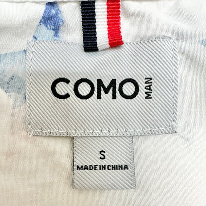 Como Man Shirt Small White Red Blue Stars Button Up Short Sleeve NWT