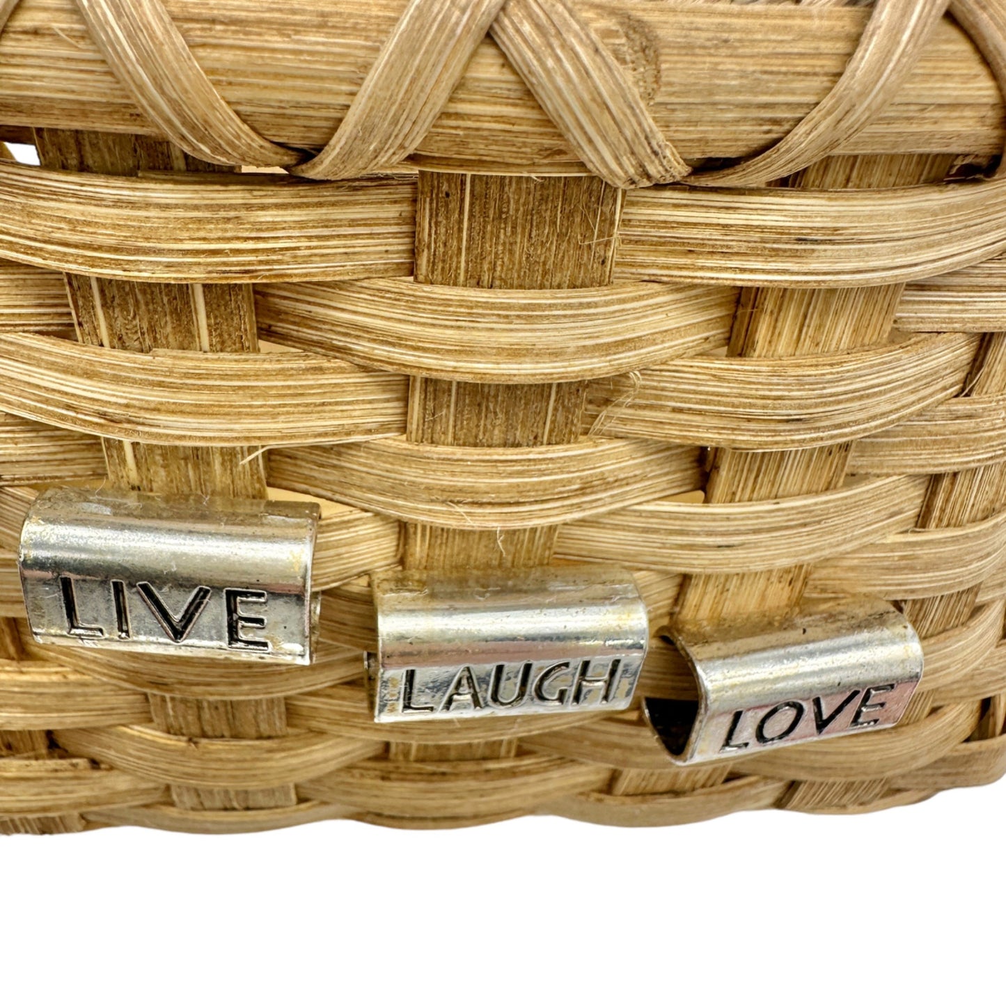 Handmade Basket Live Laugh Love Metal Accents Wood Base and Handle Small Cute
