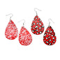 Two Pairs Valentines Earrings Hearts Teardrop Red White Black Faux Leather NEW