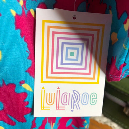 LuLaRoe RETIRED Irma Women's Large Teal & Pink Flowers mid-length sleeves NWT