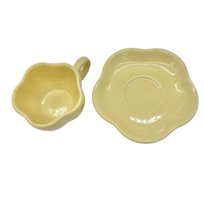 Workshop of Gerald E Henn Pottery Teacup and Saucer Set Flower Shape Yellow