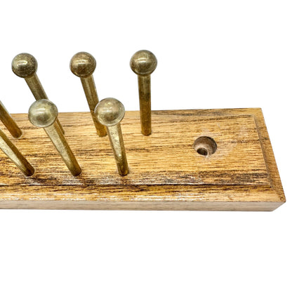Wooden Tie Rack With Brass Pegs 20 x 3 x 2 Includes Mounting Hardware