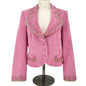 Carmen Marc Valvo Blazer Jacket Womens Sz 10 Pink Wool Blend Embroidered Floral