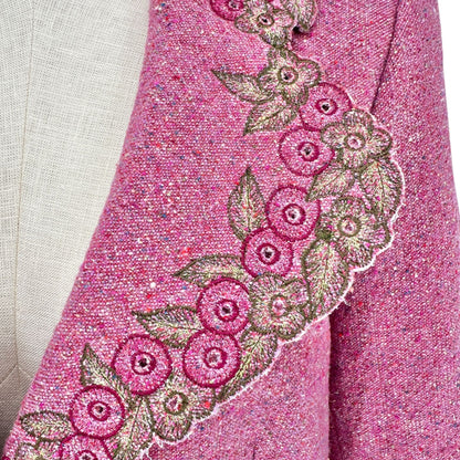 Carmen Marc Valvo Blazer Jacket Womens Sz 10 Pink Wool Blend Embroidered Floral