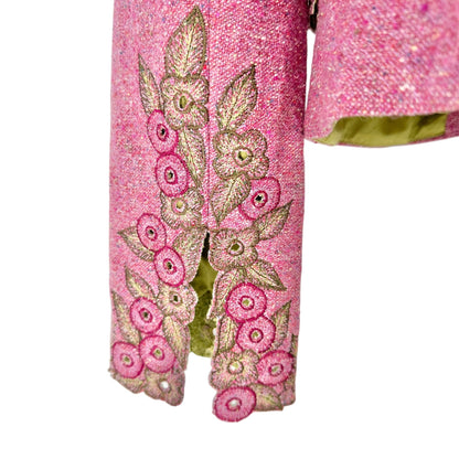 Carmen Marc Valvo Blazer Jacket Womens Sz 10 Pink Wool Blend Embroidered Floral