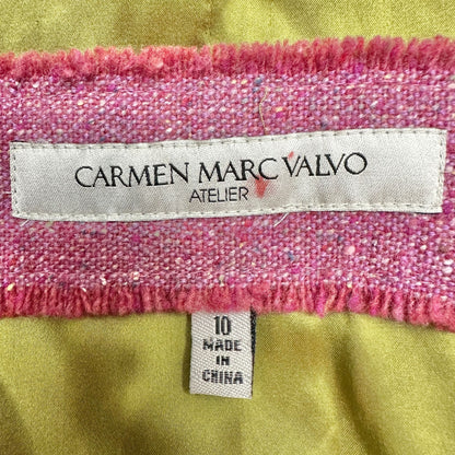 Carmen Marc Valvo Blazer Jacket Womens Sz 10 Pink Wool Blend Embroidered Floral
