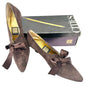 Vtg Nina Unila Brown Suede Kitten Heel Pumps Shoes 8.5N Ribbon Tie Made In Spain