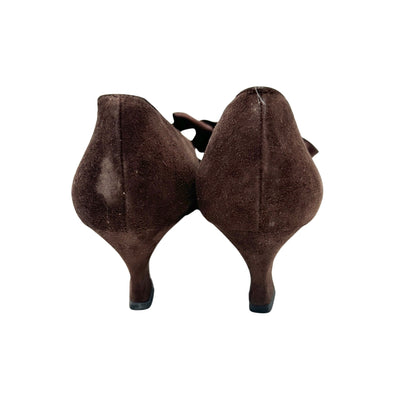 Vtg Nina Unila Brown Suede Kitten Heel Pumps Shoes 8.5N Ribbon Tie Made In Spain