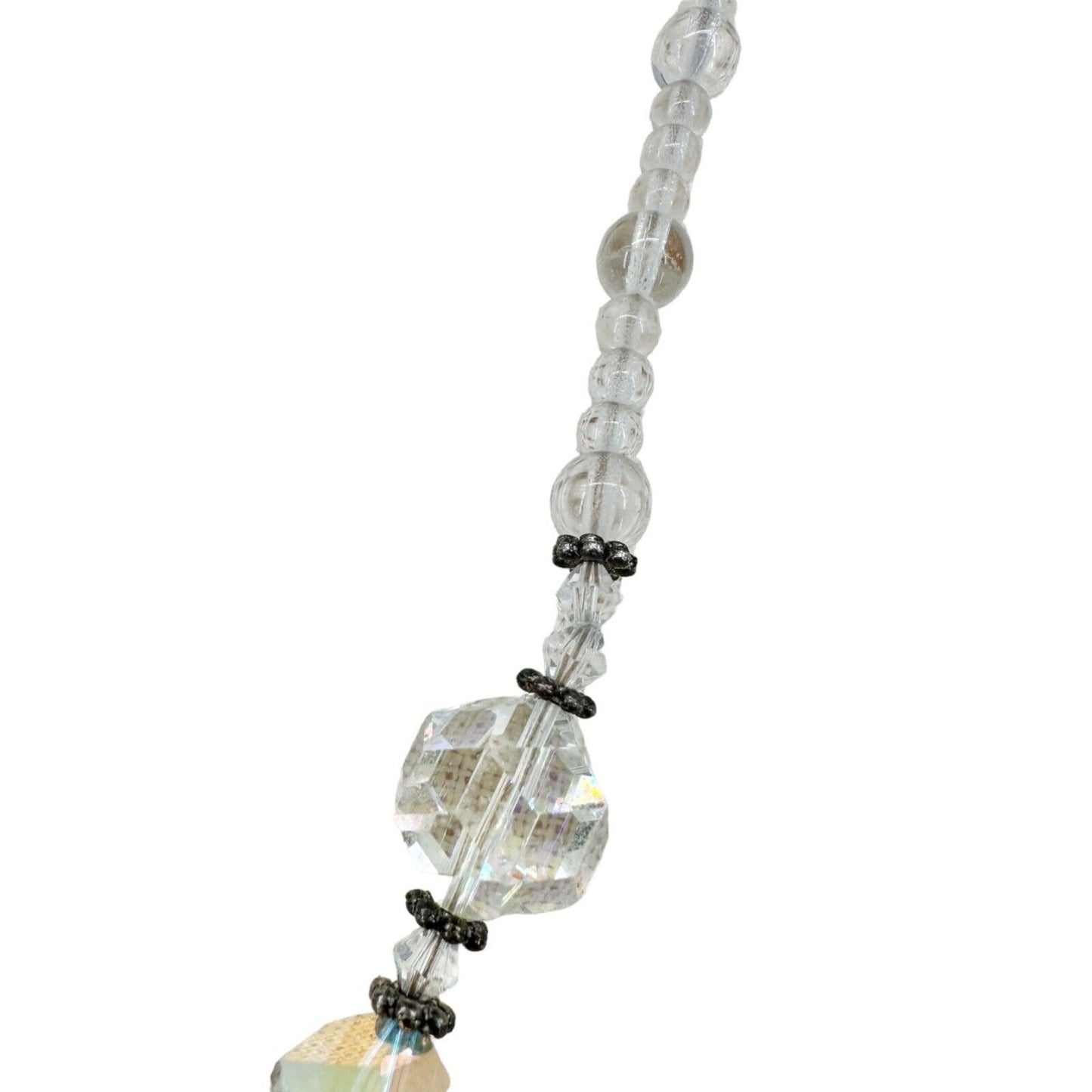 Handmade Necklace Clear Beads and Silvertone Accent Pieces 20" Long