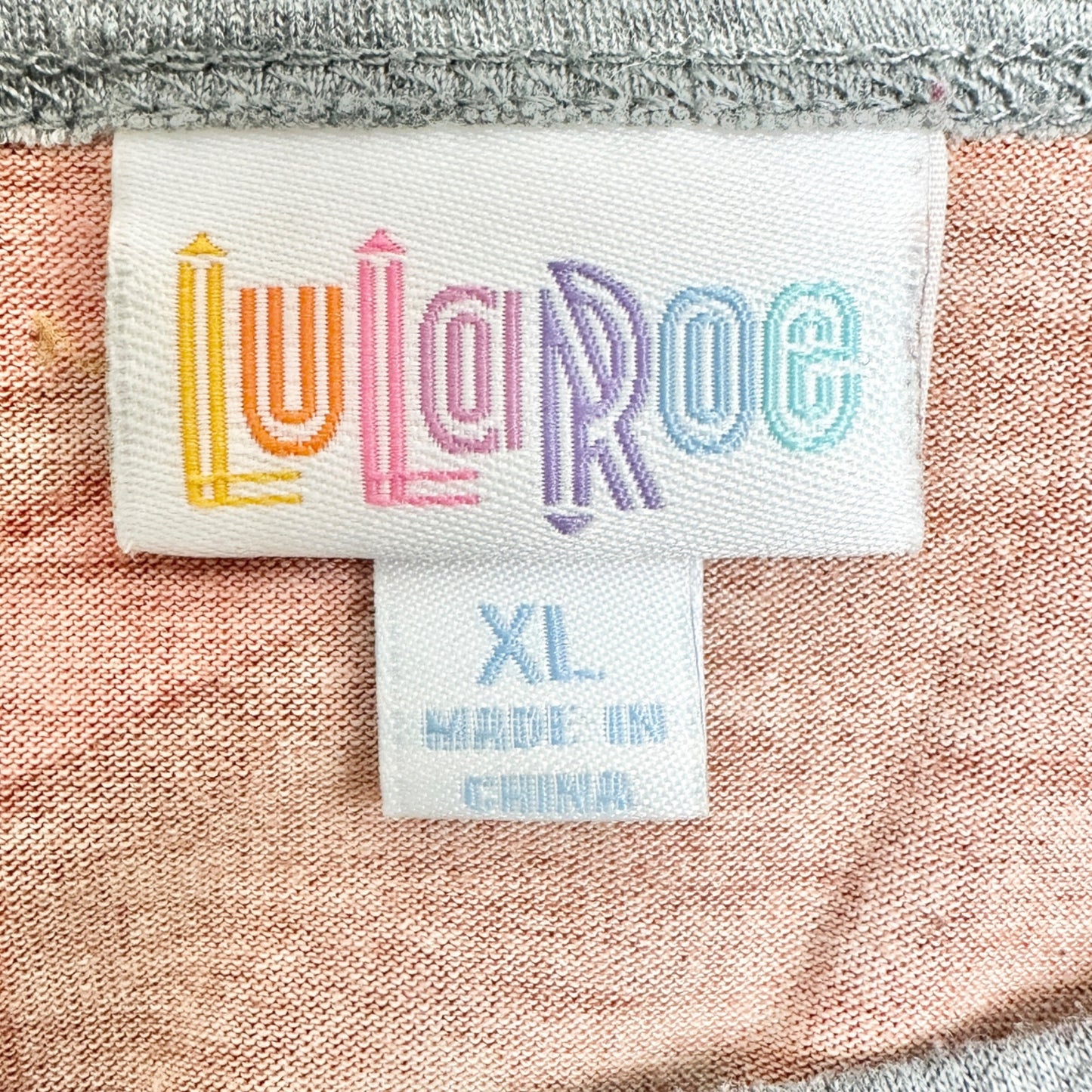 LuLaRoe Randy Top XL Orange Aztec Print 3/4 Gray Sleeves Stretchy Casual Shirt