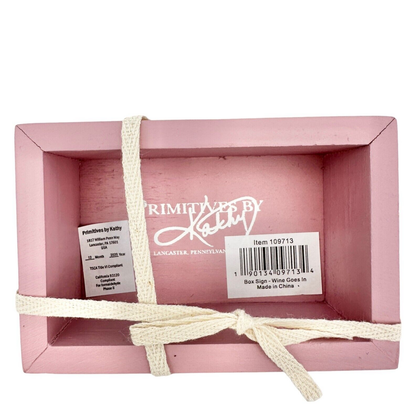 Primitives by Kathy Box Sign & Sock Set Sign 4.5x3 inch Pink Wine Goes Socks NWT