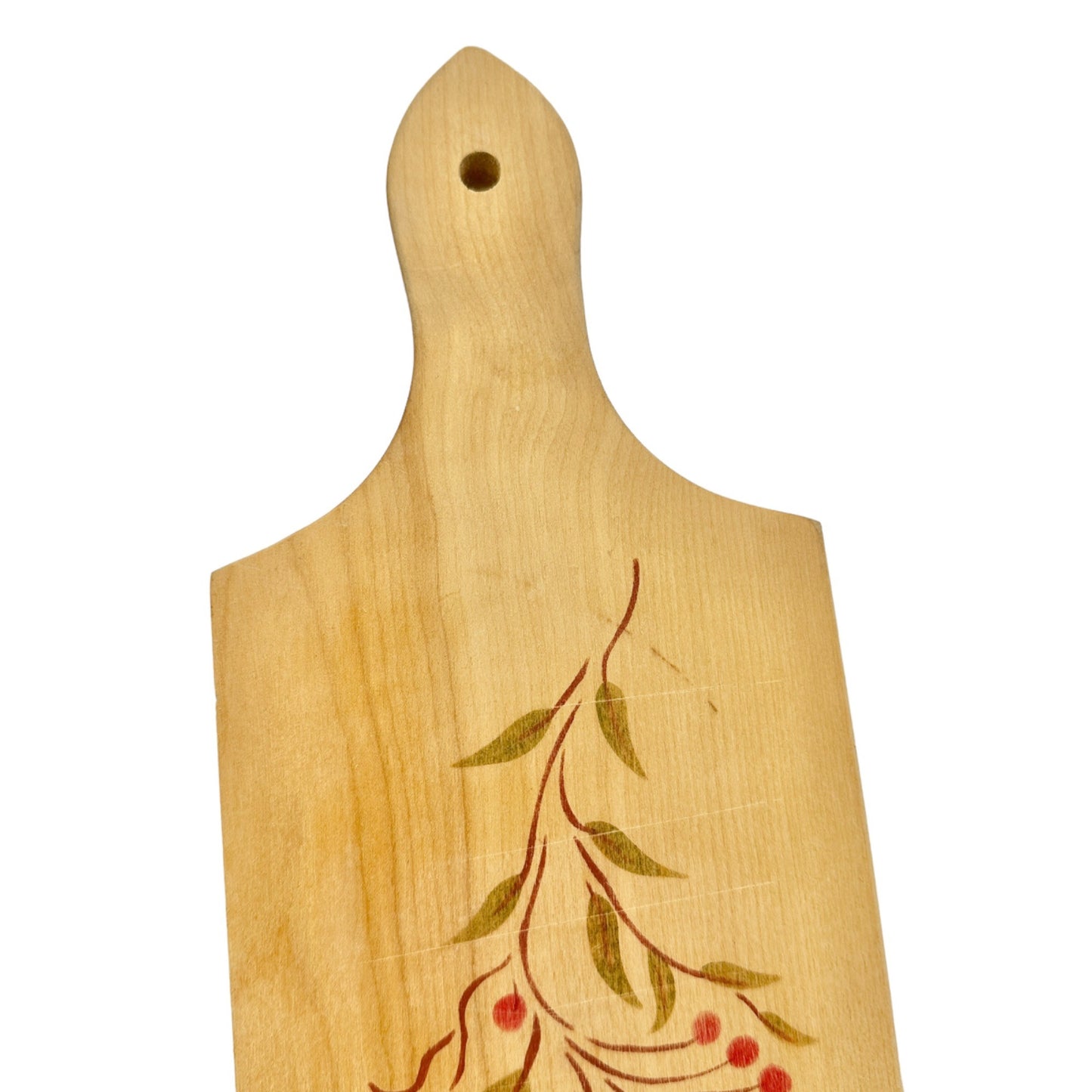 Decorative Wood Cutting Board 21.5in L x 5in W Red Berries Green Leaves Stems