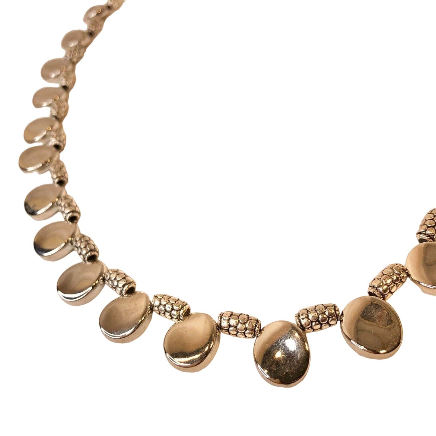 Handcrafted Beaded Necklace Silver Disc Beads Unique and Fun Long Jewelry NEW